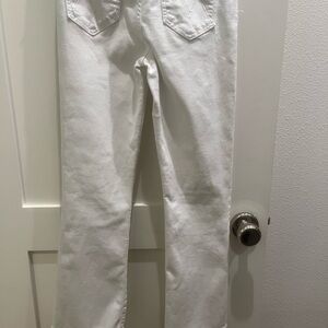 MOTHER Women's Straight Leg White Jeans—Hustler Ankle Fray
